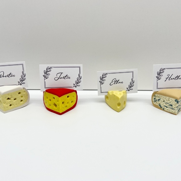 Cheese Place Card Holders - Set of 4 - Handmade Clay Brie, Gouda, Swiss, Blue - Picture 4 of 16